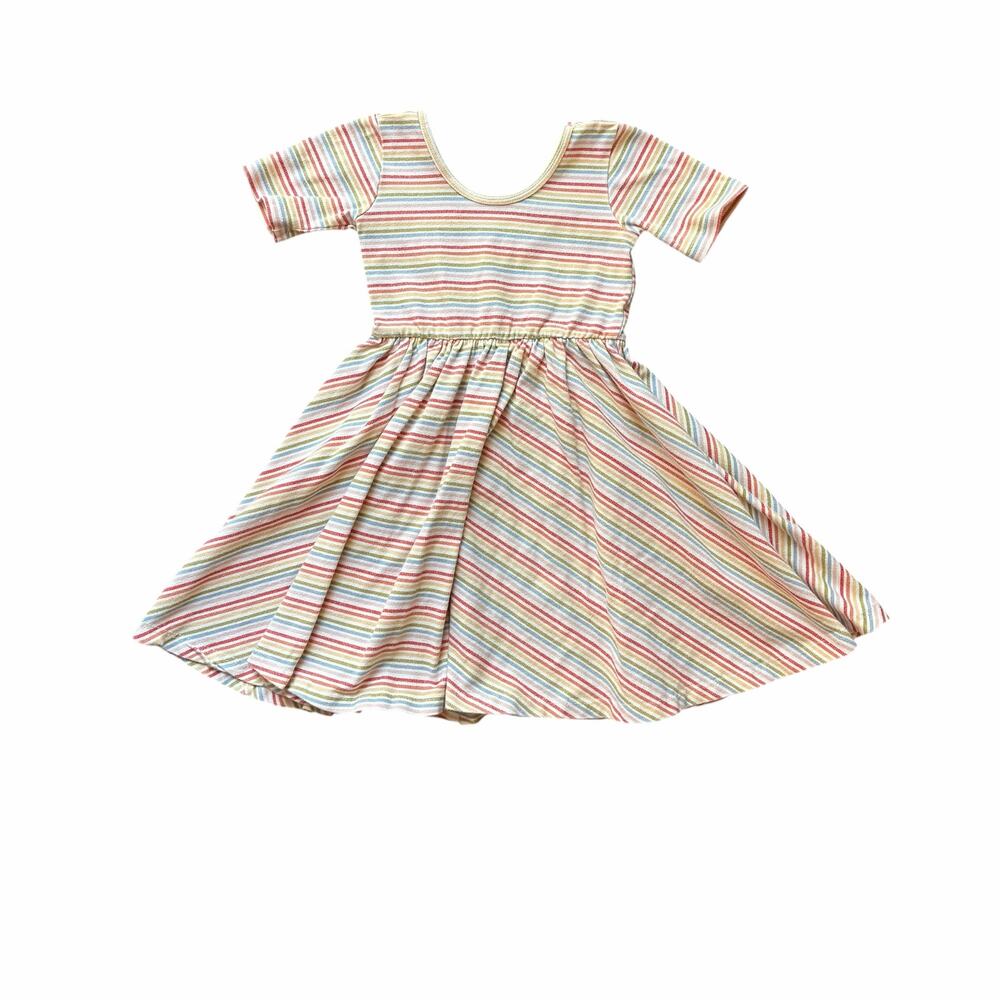 Alice + Ames Short Sleeve Rainbow Stripe Twirl Dress